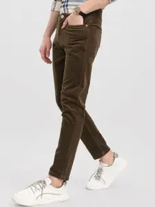 Snitch Men Brown Smart Skinny Fit Cotton Trousers