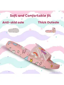 Yellow Bee Girls Unicorn Printed Rubber Sliders