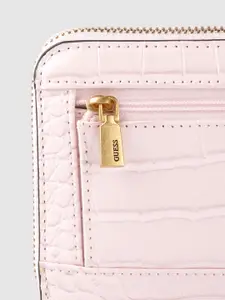 GUESS Women Croc-Textured Zip Around Wallet