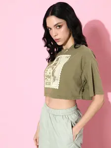 The Roadster Life Co. Printed Drop-Shoulder Sleeves Hyper Graphics Crop T-shirt