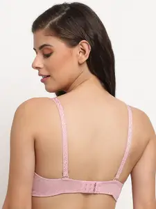 MAKCLAN Medium Coverage Underwired Lightly Padded Dry Fit Geometric Lace Push-Up Bra