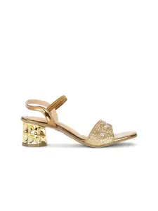 Bata Ethnic Embellished Mesh Block Heels With Backstrap