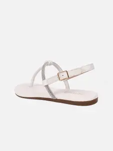 DressBerry White Embellished T-Strap Flats