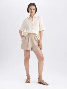 DeFacto Vertical Striped Spread Collar Drop-Shoulder Sleeves Casual Shirt