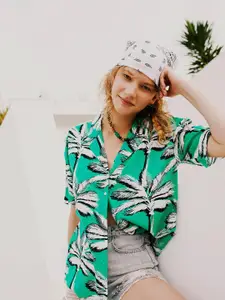 DeFacto Floral Printed Cuban Collar Drop-Shoulder Sleeves Casual Shirt