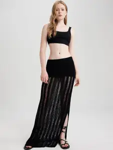 DeFacto Striped Sheer Straight Maxi Skirt
