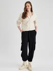 DeFacto Open-Front Full Sleeve Hooded Sweatshirt