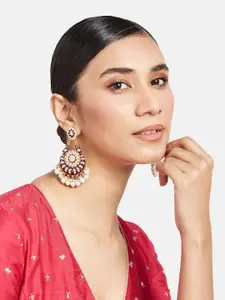 ATIBELLE Set of 2 Gold-Plated Kundan & Pearl, Mirror Studded Earrings