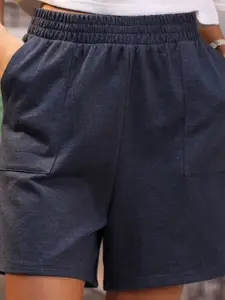 Tokyo Talkies Women Navy Blue High-Rise Shorts