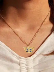 EL REGALO Stone Studded Stainless Steel Butterfly Pendant With Chain