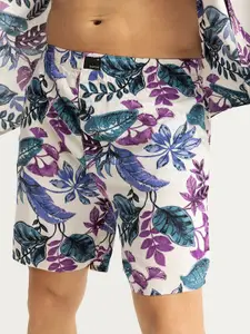 Snitch Purple Tropical Printed Shirt With Shorts