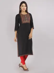 KALINI Thread Work Detail Yoke Design Straight Kurta