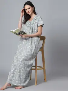 Sweet Dreams Grey Floral Printed Maxi Nightdress