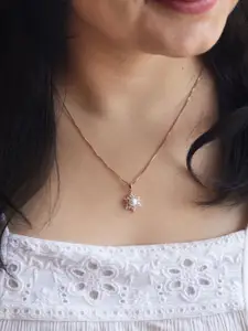 MANNASH Rose Gold-Plated Stone-Studded & Pearl Beaded Sterling Silver Pendant With Chain