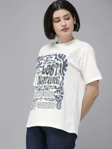 Roadster Women Typography Printed Bio Finish T-shirt