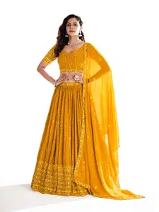SHOPGARB Embroidered Sequinned Semi-Stitched Lehenga & Unstitched Blouse With Dupatta