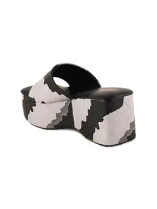 DressBerry Black & Grey Printed Flatform Heels