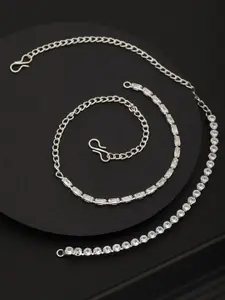 DressBerry White Set Of 2 Cubic Zirconia Silver-Plated Link Bracelet