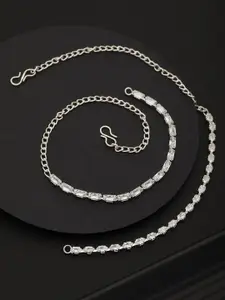DressBerry White Set Of 2 Cubic Zirconia Silver-Plated Link Bracelet