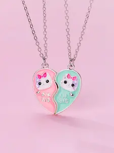 EL REGALO Set Of 2 Cat Heart Design Pendant With Chain