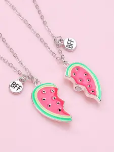 EL REGALO Set Of 2 Watermelon Heart Magnetic Pendants With Chain