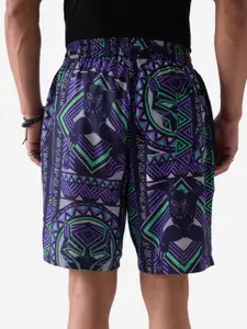 The Souled Store Men Navy Blue & Green Tribal or Aztec Printed Shorts