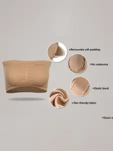 PLUMBURY Pack Of 3 Medium Coverage Removable Padding All Day Comfort Bandeau Bra