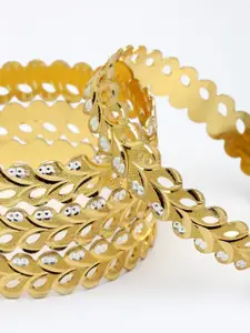 Anouk Set Of 4 Gold-Plated Dual Tone Leaf Textured Bangles