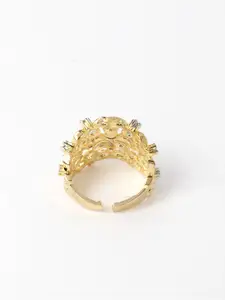 Anouk Set of 2 American Diamond Gold-Plated Bangle-Style Bracelet With Ring