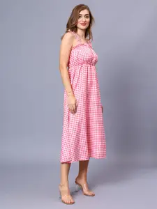 Sipsew Checked Shoulder Strap Empire Dress