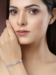 DressBerry Silver Brass American Diamond Studded Rhodium-Plated Wraparound Bracelet