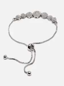DressBerry Silver-Toned & White American Diamond Rhodium-Plated Link Bracelet