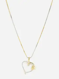 DressBerry Set of 3 Gold-Plated Cubic Zirconia-Studded Heart Shaped Pendant with Chain
