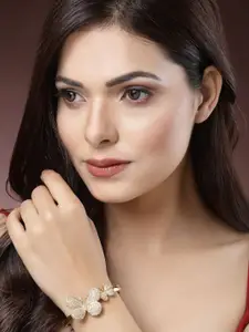 DressBerry Gold-Toned American Diamond Gold-Plated Cuff Bracelet