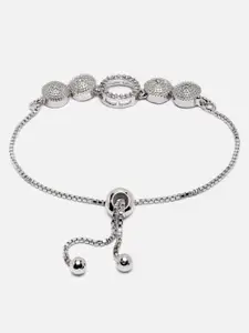 DressBerry Silver & White American Diamond Studded Rhodium-Plated Wraparound Bracelet