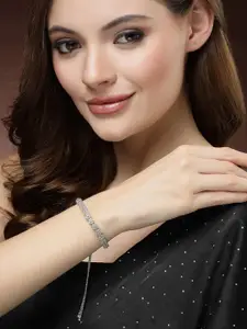 DressBerry Silver-Toned American Diamond Rhodium-Plated Link Bracelet