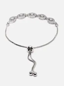 DressBerry Women Brass American Diamond Rhodium-Plated Link Bracelet