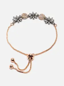 DressBerry Women Brass American Diamond Rose Gold-Plated Link Bracelet