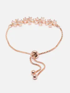 DressBerry Women Brass American Diamond Rose Gold-Plated Link Bracelet