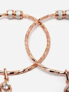 DressBerry Set Of 2 Brass American Diamond Rose Gold-Plated Kada Bracelet