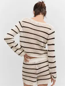 MANGO Women Striped Open Knit Pullover