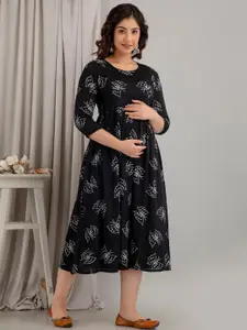 Mialo fashion Floral Printed Fit & Flare Midi Feeding Maternity Ethnic Dress