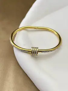 MYKI Women Gold-Plated Cubic Zirconia-Studded Kada Bracelet