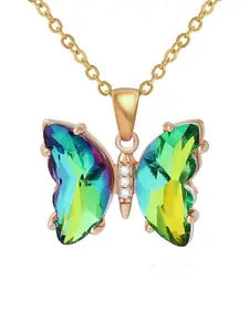 Pinapes Gold-Plated Crystal Butterfly Pendant With Chain