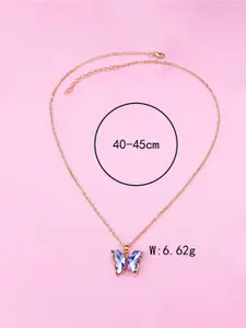 Pinapes Gold-Plated Crystal Butterfly Pendant With Chain