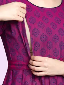 True Shape Ethnic Motifs Printed Maternity Dress with Nursing Zips