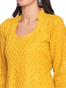 KALINI Pack of 2 Ethnic Motifs Embroidered Panelled Chikankari A-Line Kurta