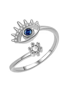MYKI Stainless Steel Silver-Plated Stone Studded Finger Ring