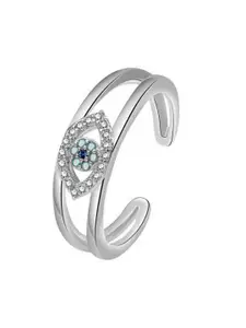 MYKI Stainless Steel Silver-Plated Stone Studded Finger Ring