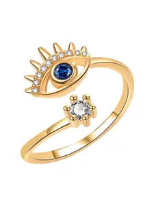 MYKI Stainless Steel Gold-Plated CZ Studded Finger Ring